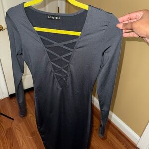 Allegra K Dark Gray Long Sleeve Crisscross Dress
